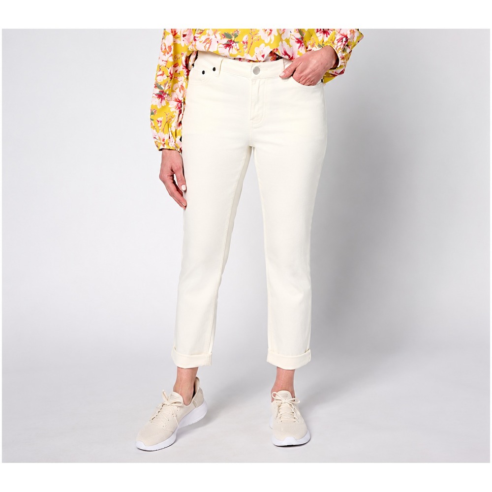 Martha Stewart Signature Regular Colored Rolled Hem Ankle Jeans Natural, 12